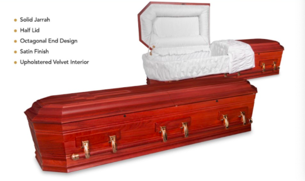 jarrah half lid coffin