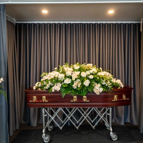 side view of casket